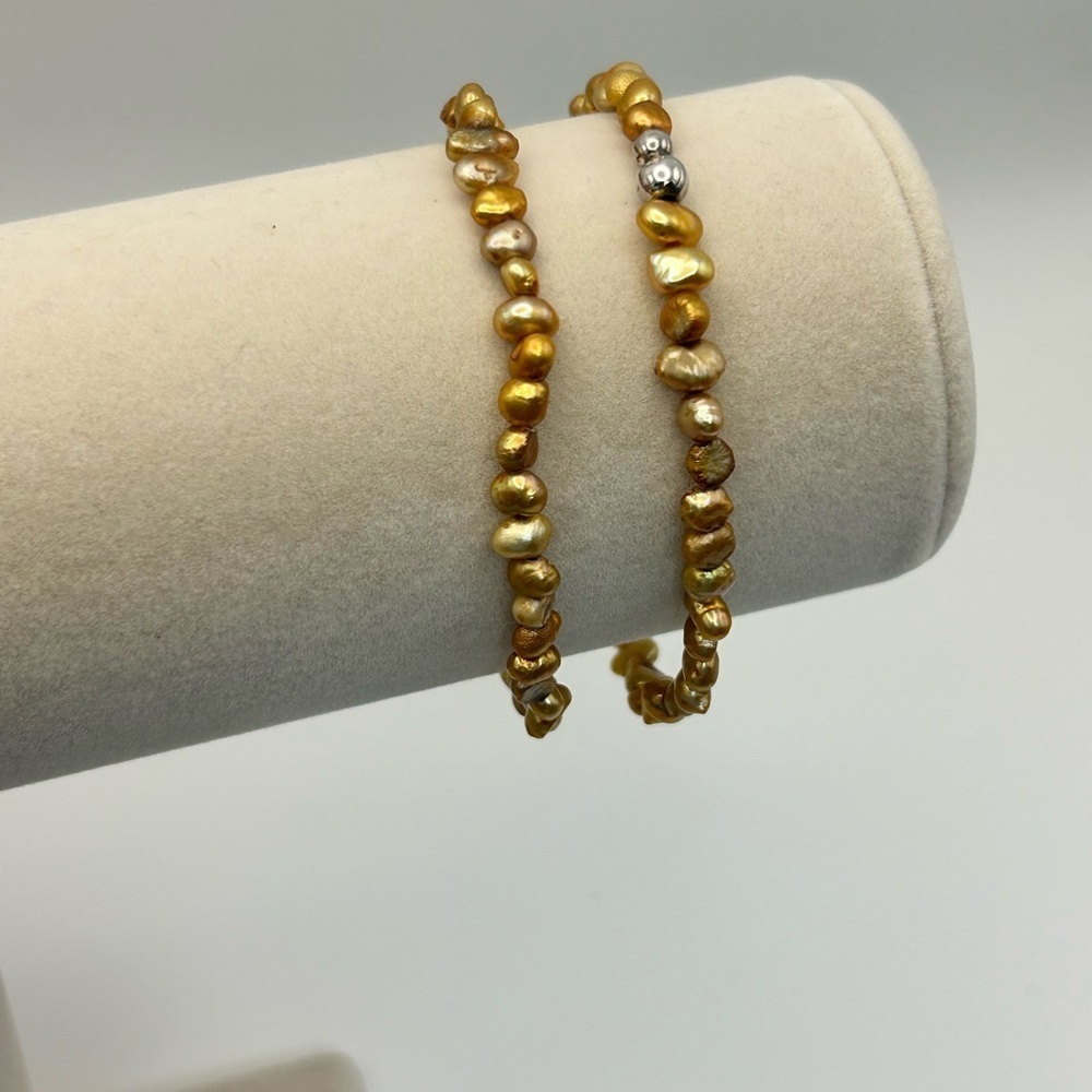 Silpada Bronze Silver Beaded Stretch Bracelet Pair Freshwater Pearls Silver Bead - Picture 7 of 8